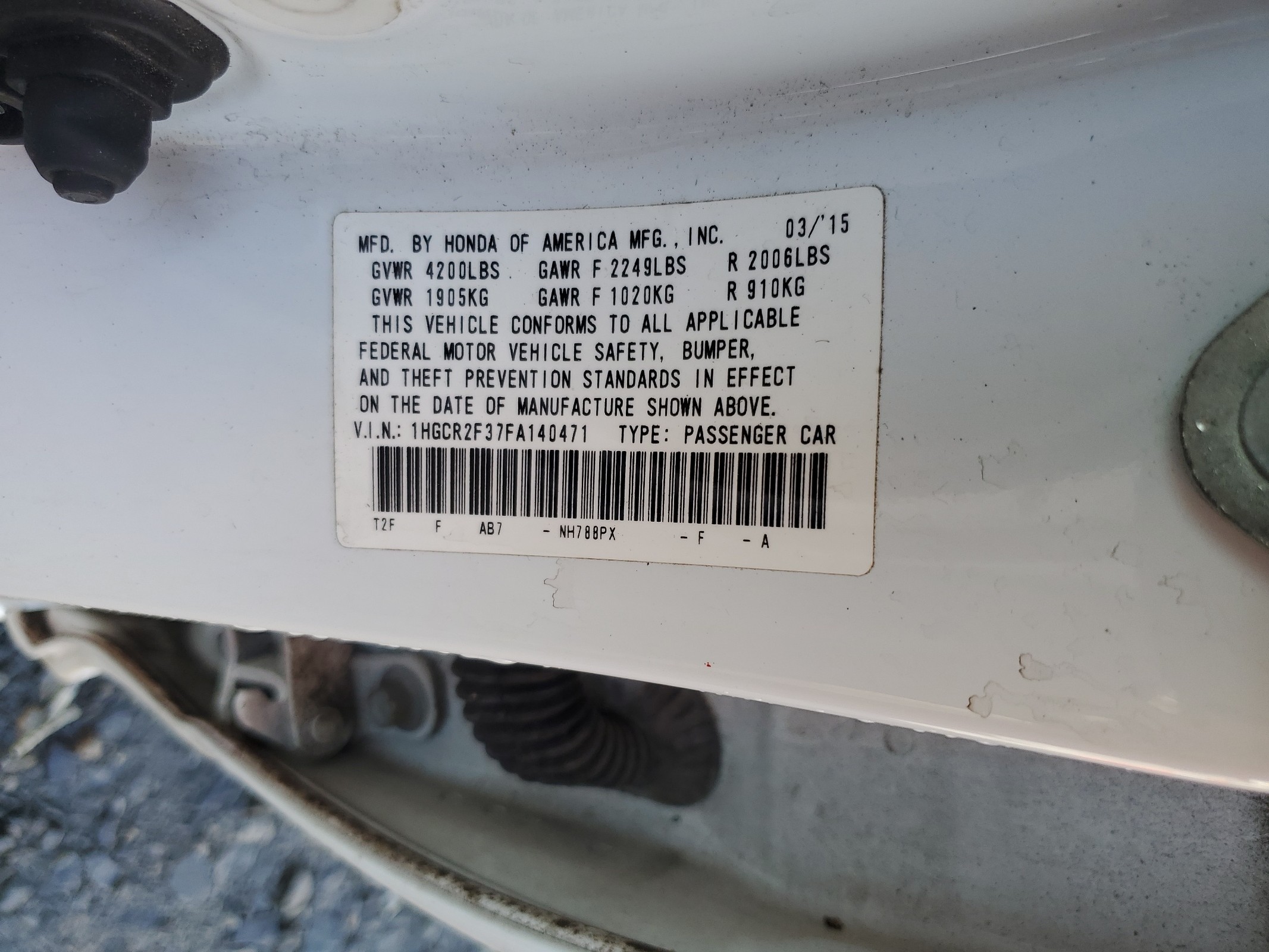 2015 Honda Accord Lx vin: 1HGCR2F37FA140471