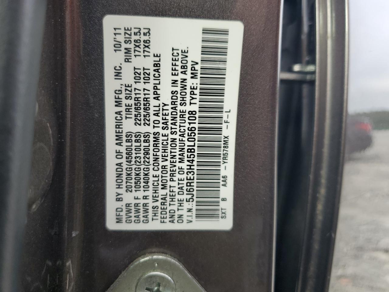 2011 Honda Cr-V Se VIN: 5J6RE3H45BL056108 Lot: 63654984