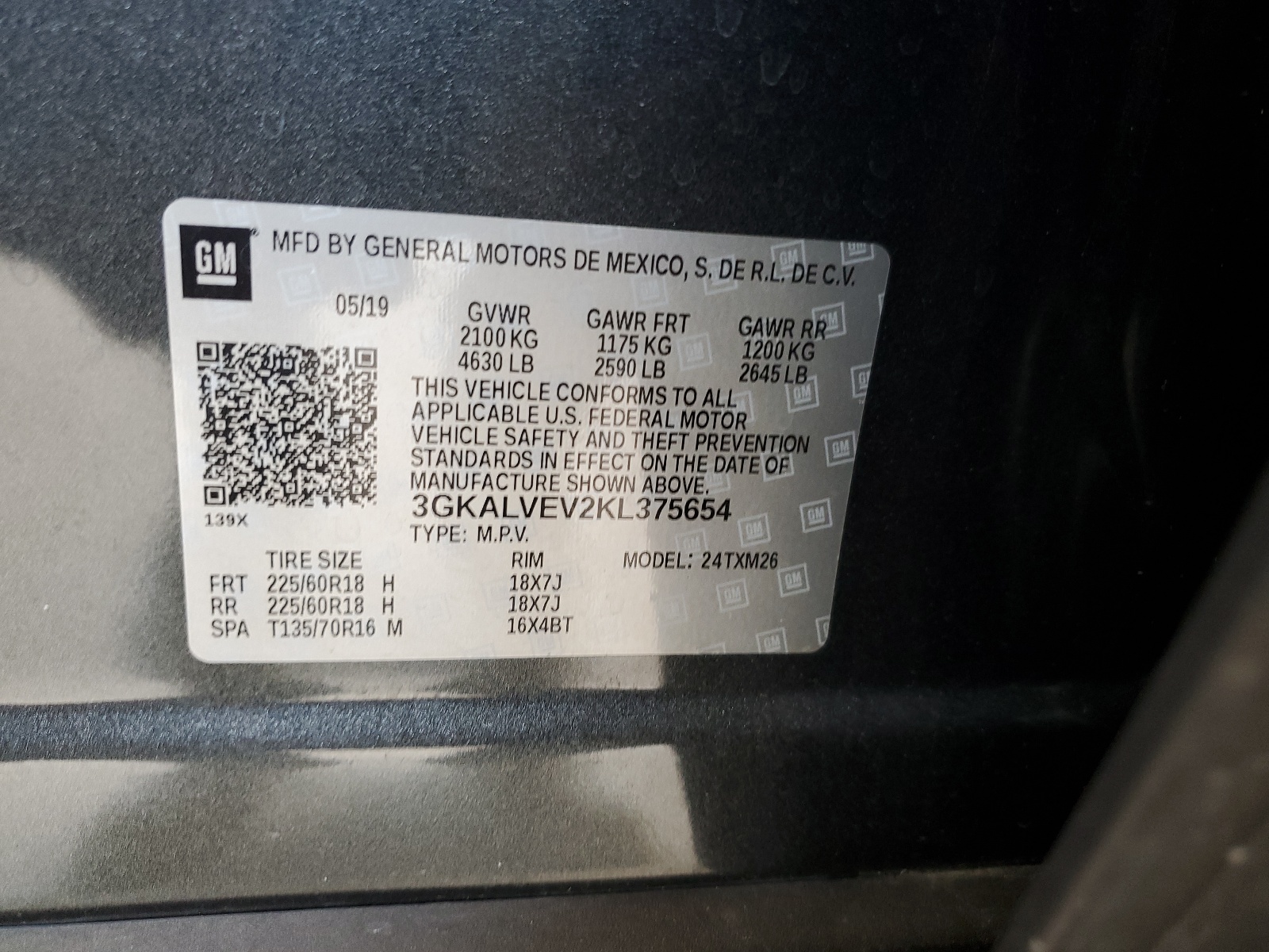3GKALVEV2KL375654 2019 GMC Terrain Slt