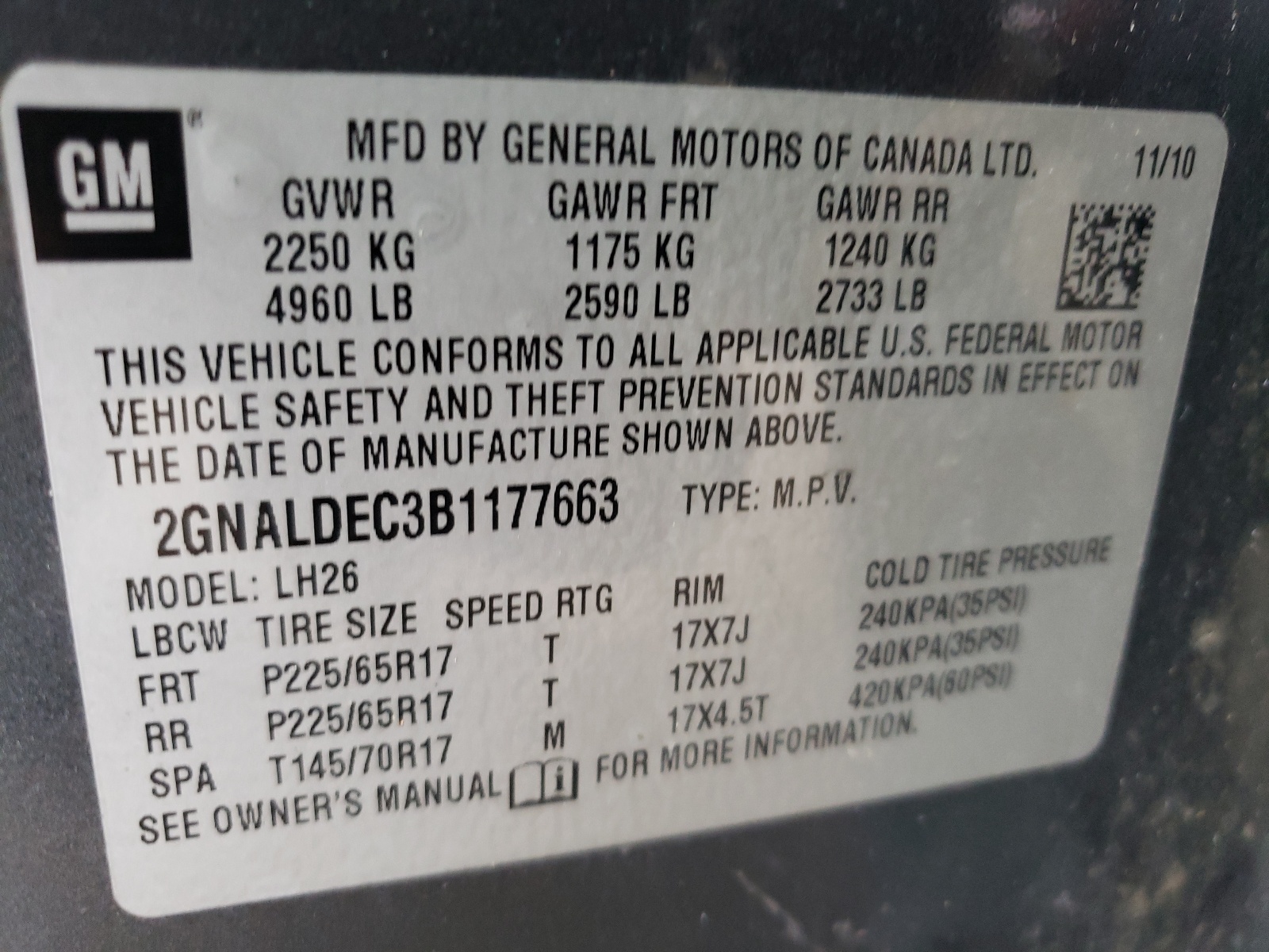 2GNALDEC3B1177663 2011 Chevrolet Equinox Lt