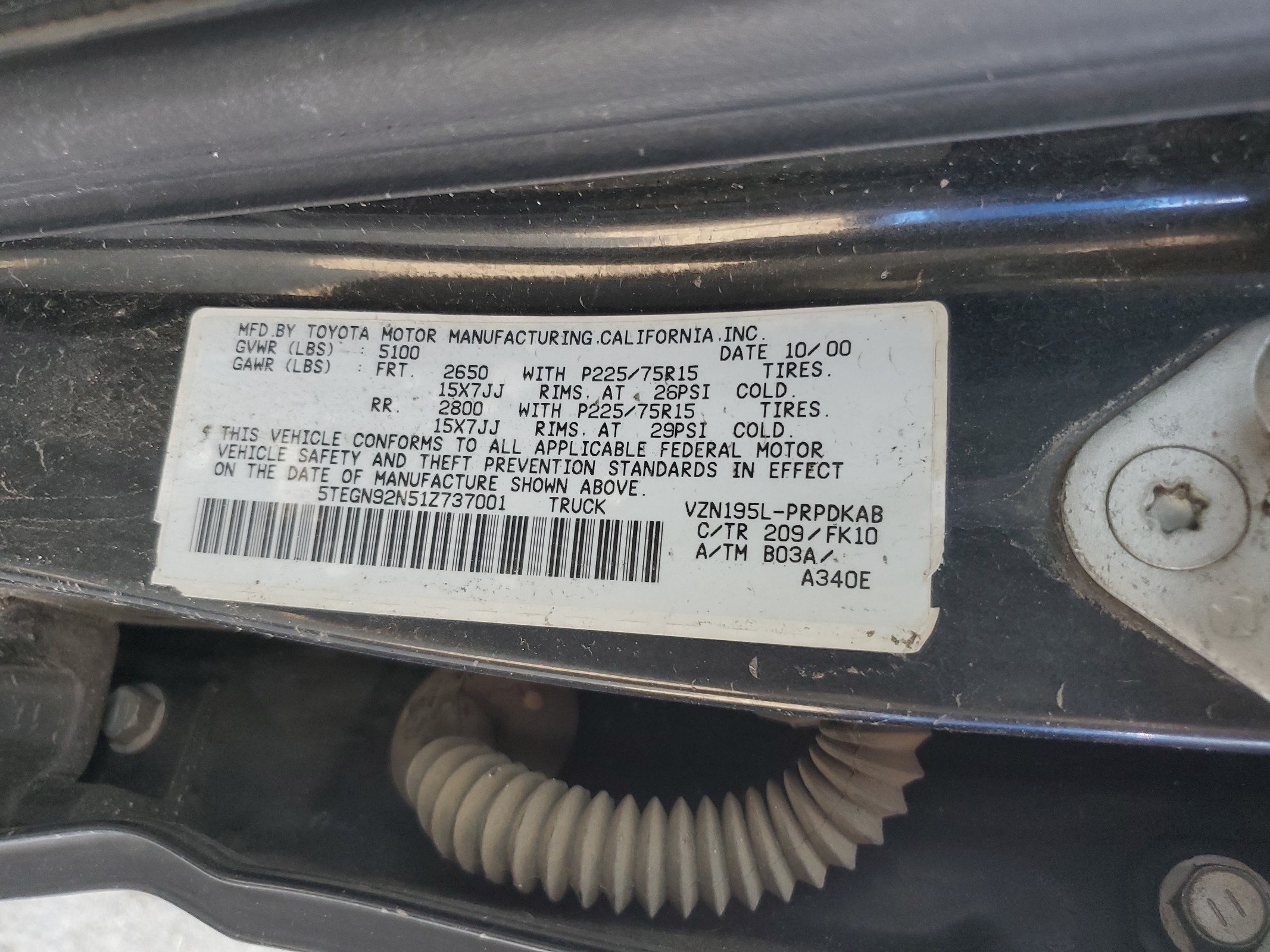 5TEGN92N51Z737001 2001 Toyota Tacoma Double Cab Prerunner