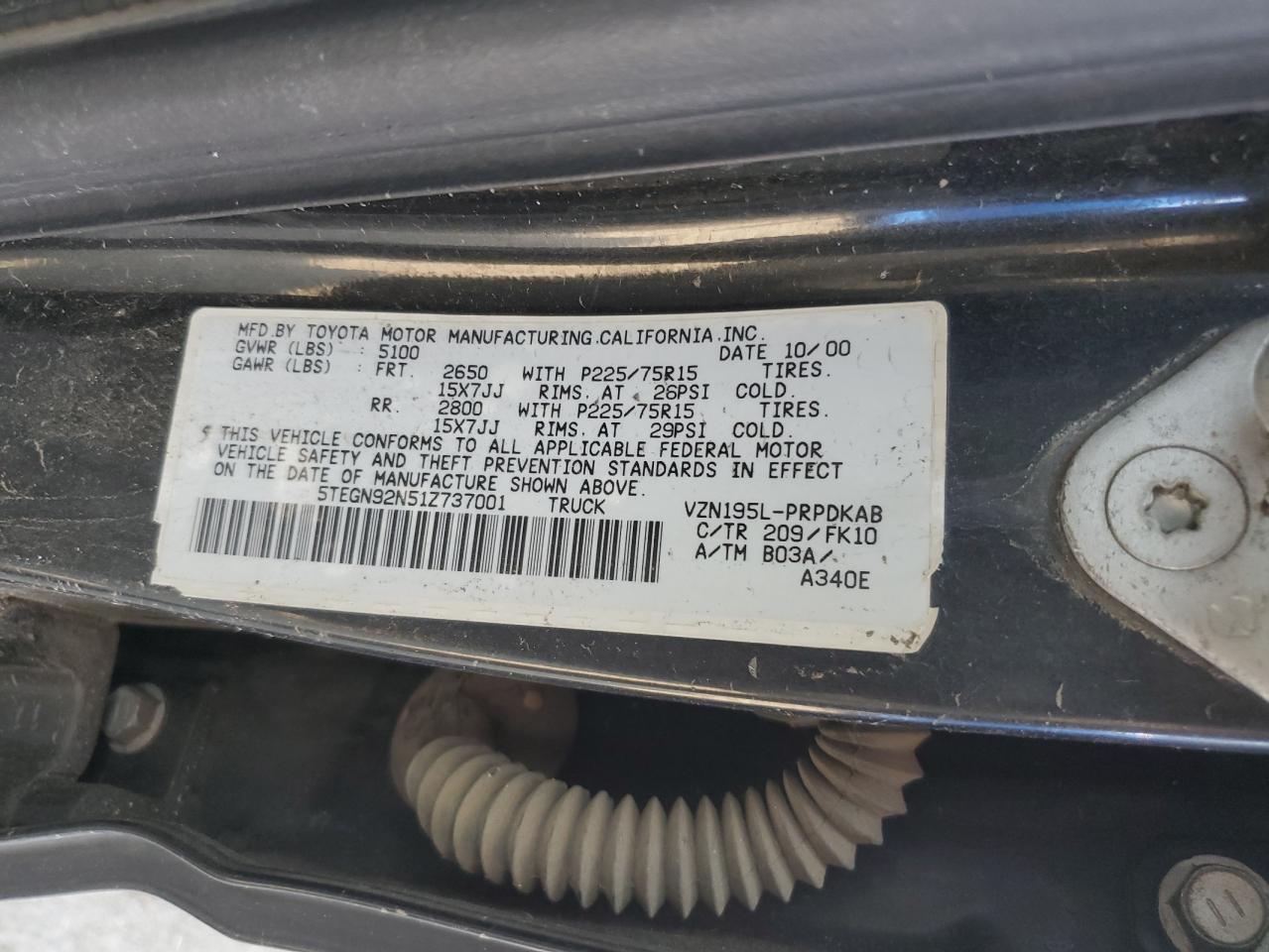 2001 Toyota Tacoma Double Cab Prerunner VIN: 5TEGN92N51Z737001 Lot: 64083044