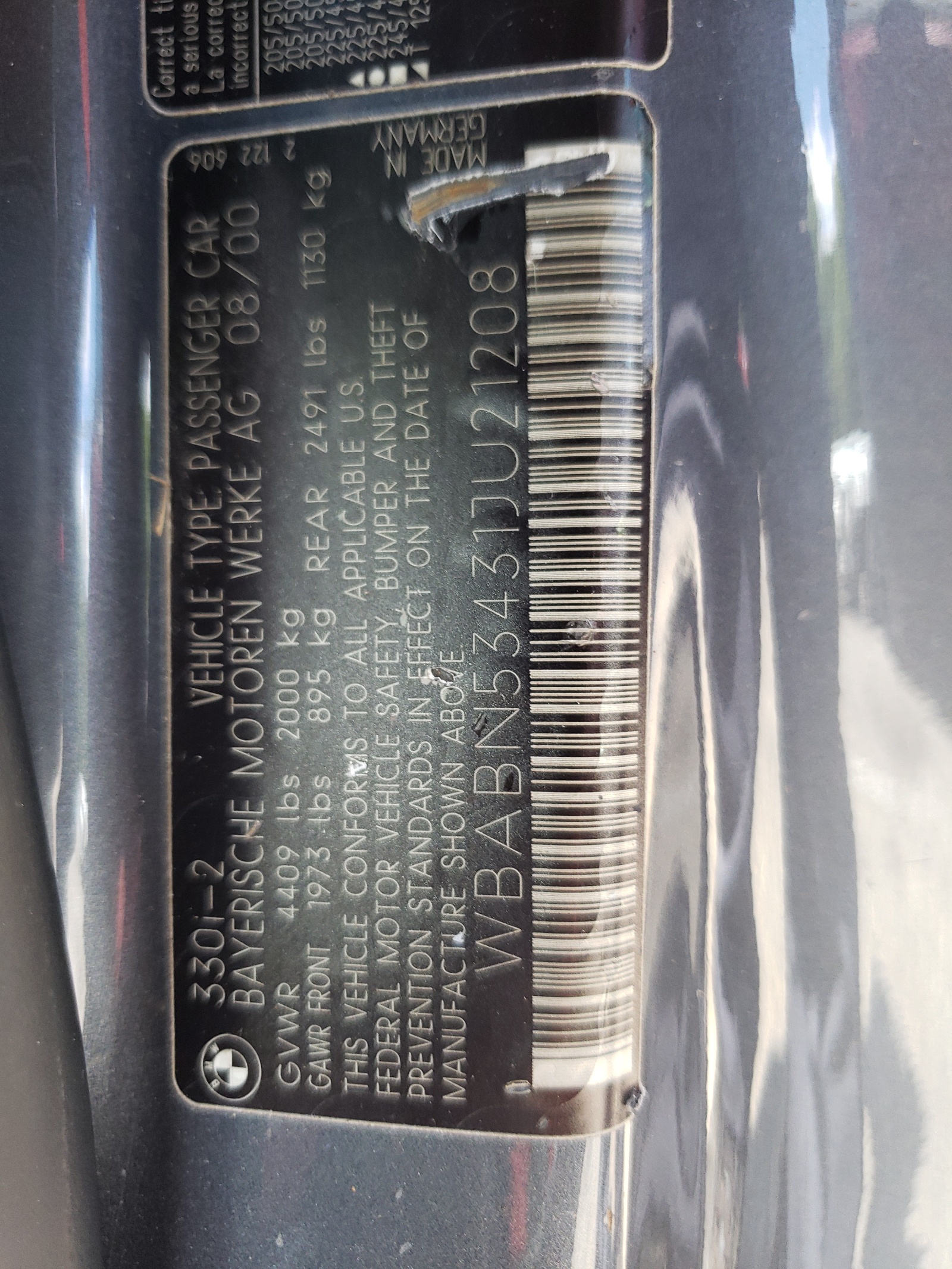 WBABN53431JU21208 2001 BMW 330 Ci