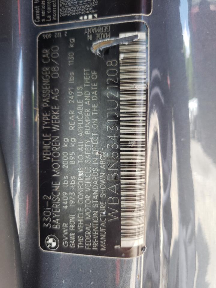 2001 BMW 330 Ci VIN: WBABN53431JU21208 Lot: 61437704