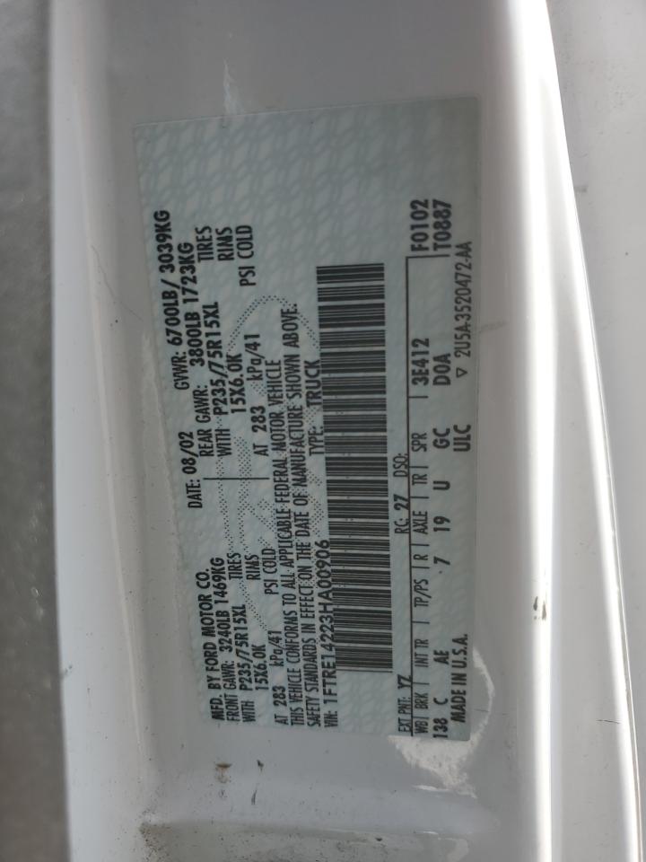 2003 Ford Econoline E150 Van VIN: 1FTRE14223HA00906 Lot: 63651294