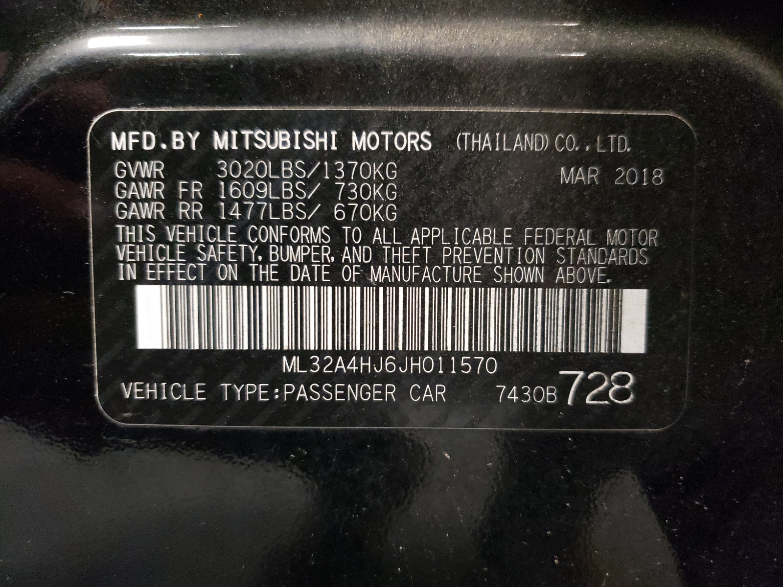 ML32A4HJ6JH011570 2018 Mitsubishi Mirage Se