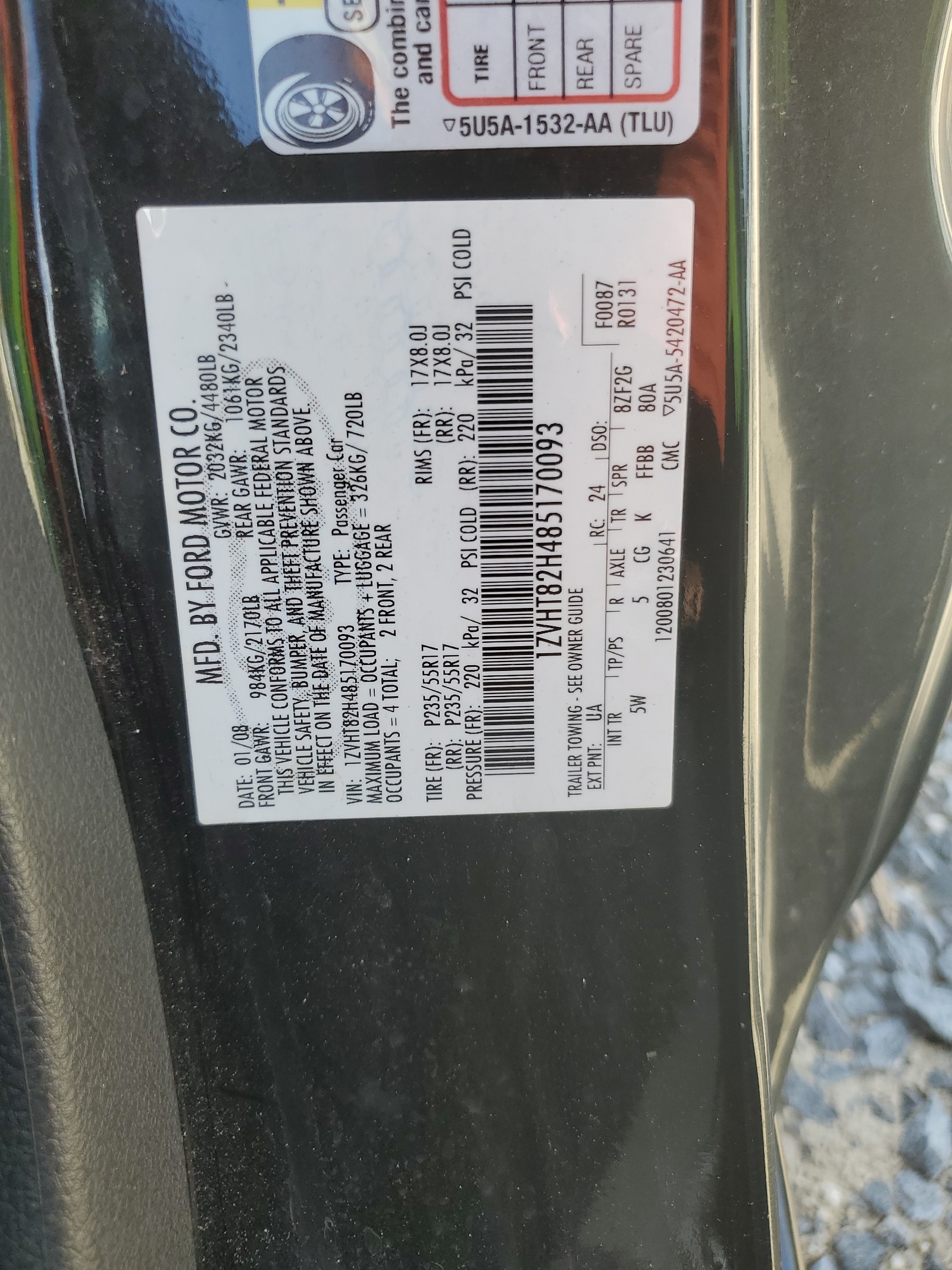 1ZVHT82H485170093 2008 Ford Mustang Gt