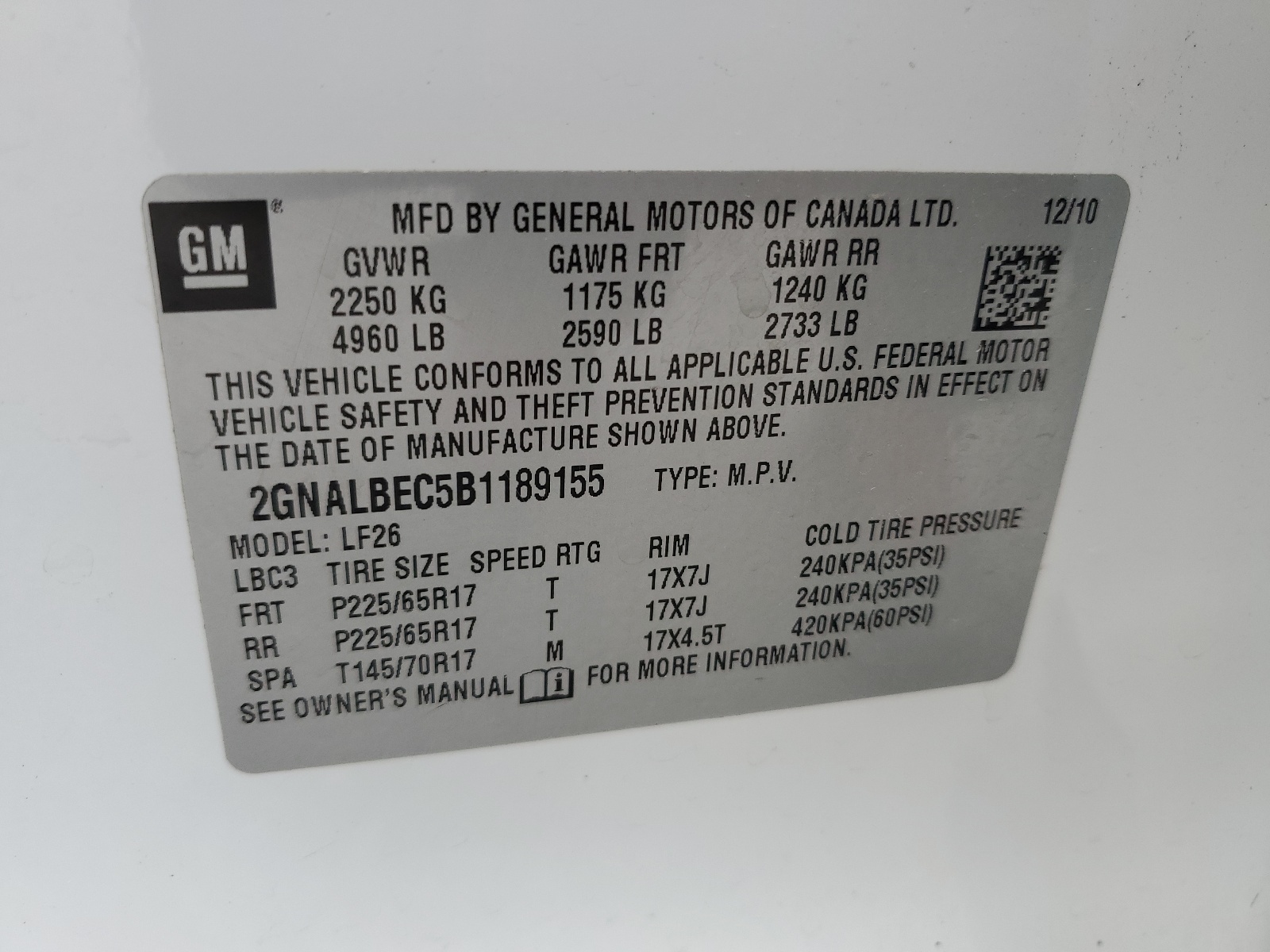 2GNALBEC5B1189155 2011 Chevrolet Equinox Ls
