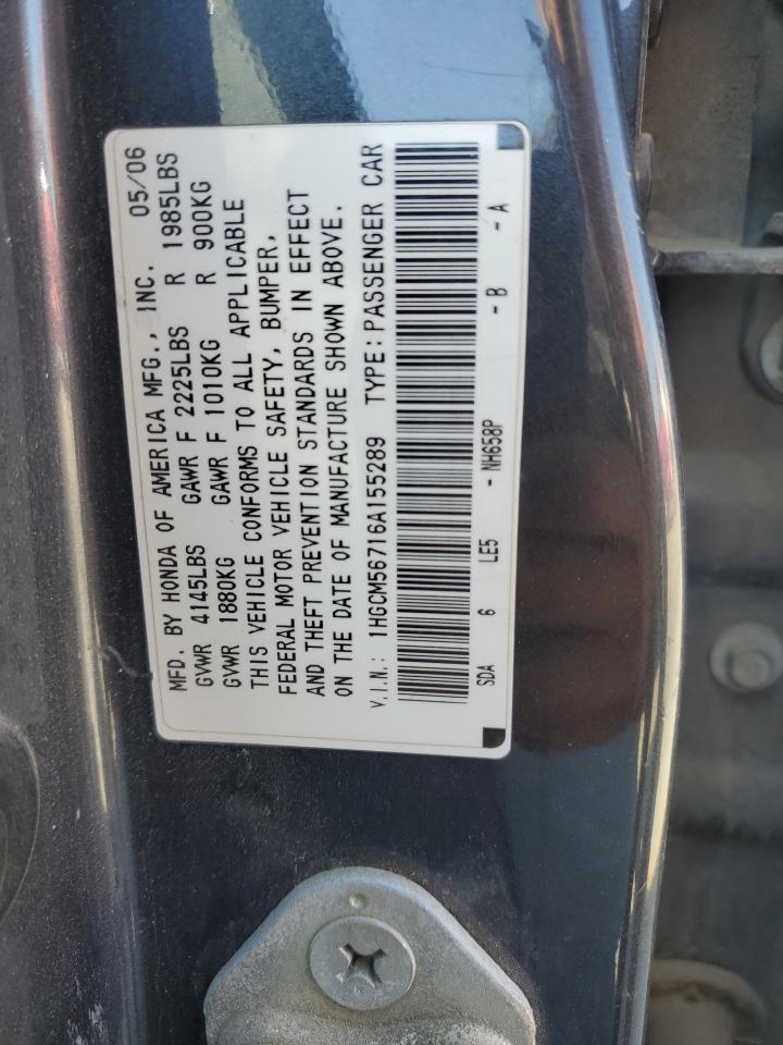 2006 Honda Accord Ex VIN: 1HGCM56716A155289 Lot: 61903334
