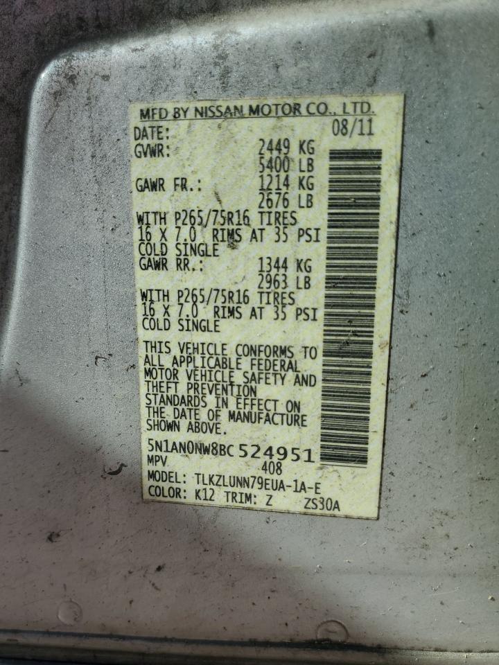 2011 Nissan Xterra S A VIN: 5N1AN0NW8VC524951 Lot: 61134194