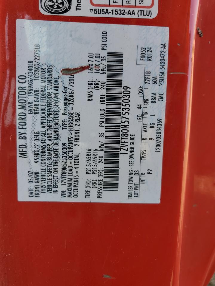 2007 Ford Mustang VIN: 1ZVFT80N575350309 Lot: 65562334