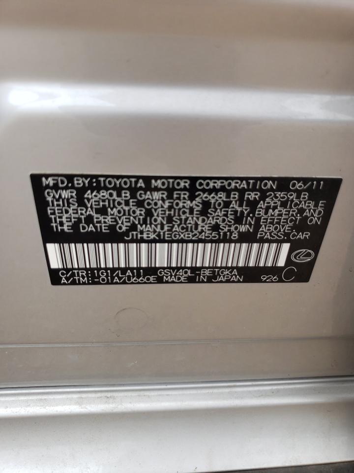2011 Lexus Es 350 VIN: JTHBK1EGXB2455118 Lot: 62007064