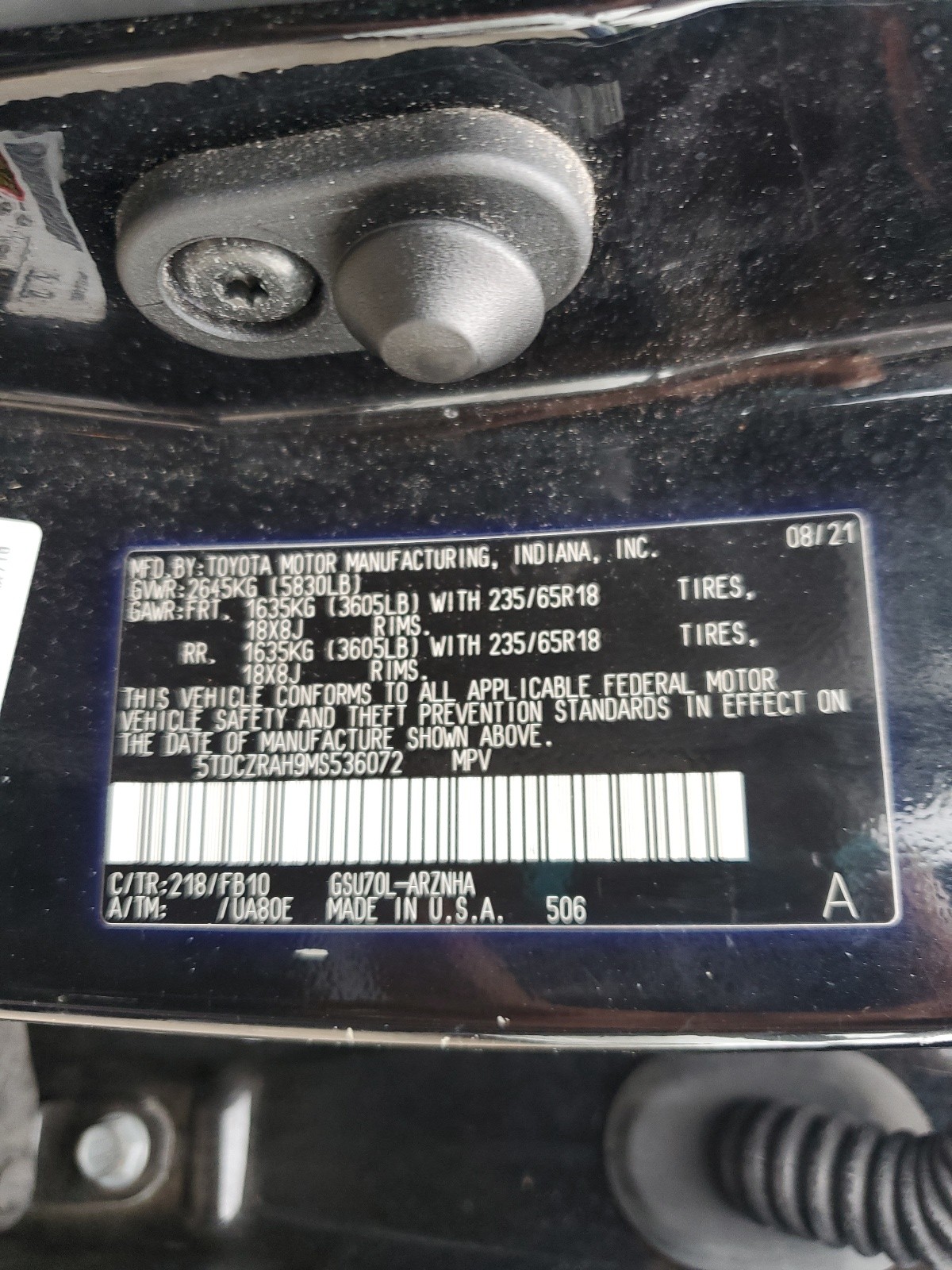 5TDCZRAH9MS536072 2021 Toyota Highlander L