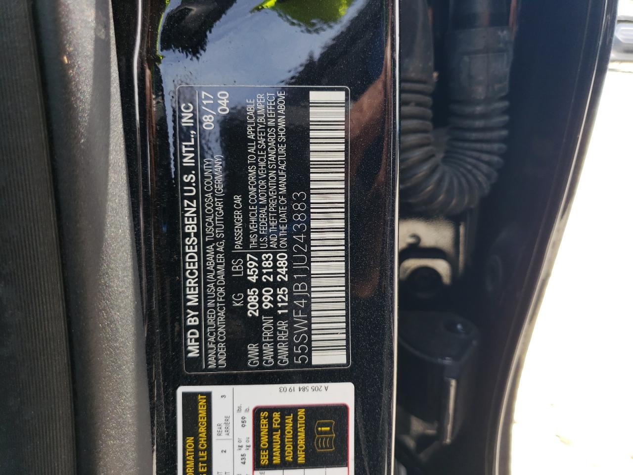 2018 Mercedes-Benz C 300 VIN: 55SWF4JB1JU243883 Lot: 63340224