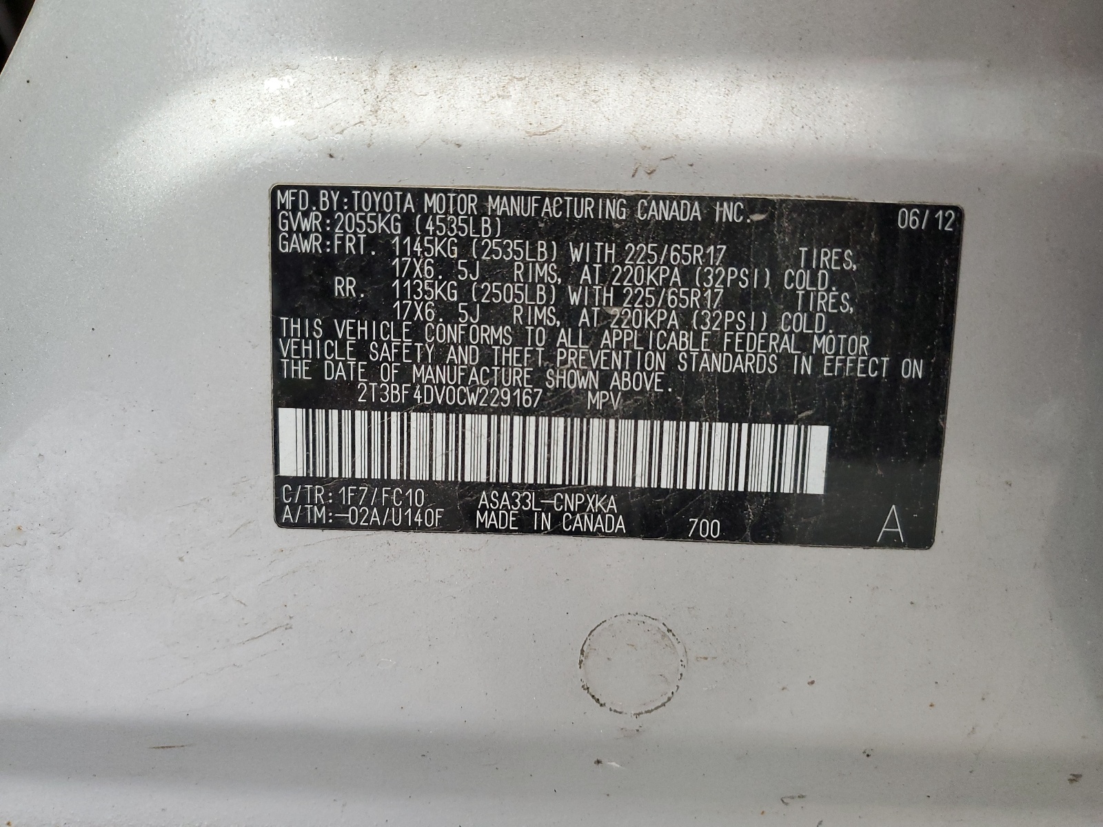 2T3BF4DV0CW229167 2012 Toyota Rav4