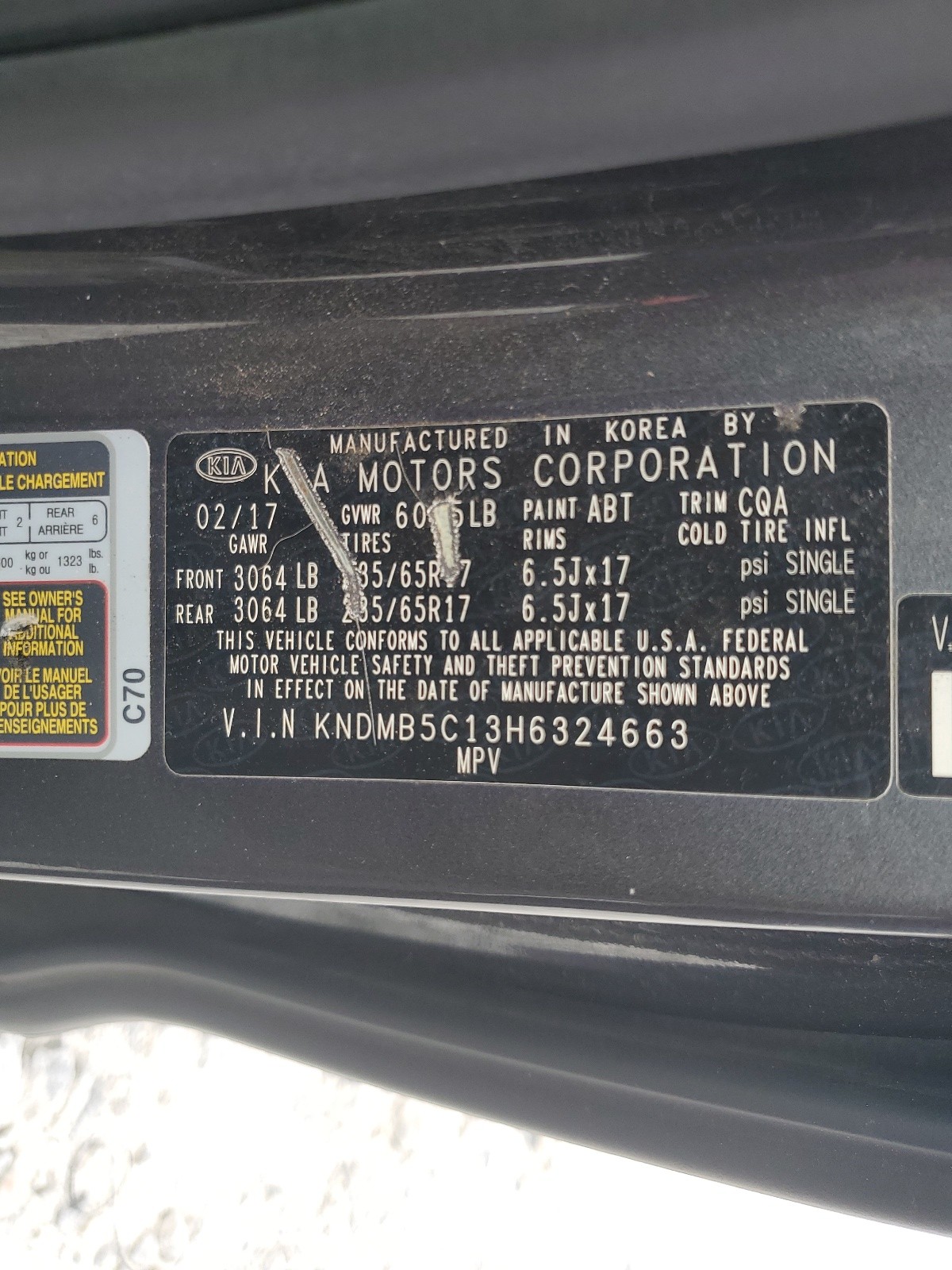 KNDMB5C13H6324663 2017 Kia Sedona Lx