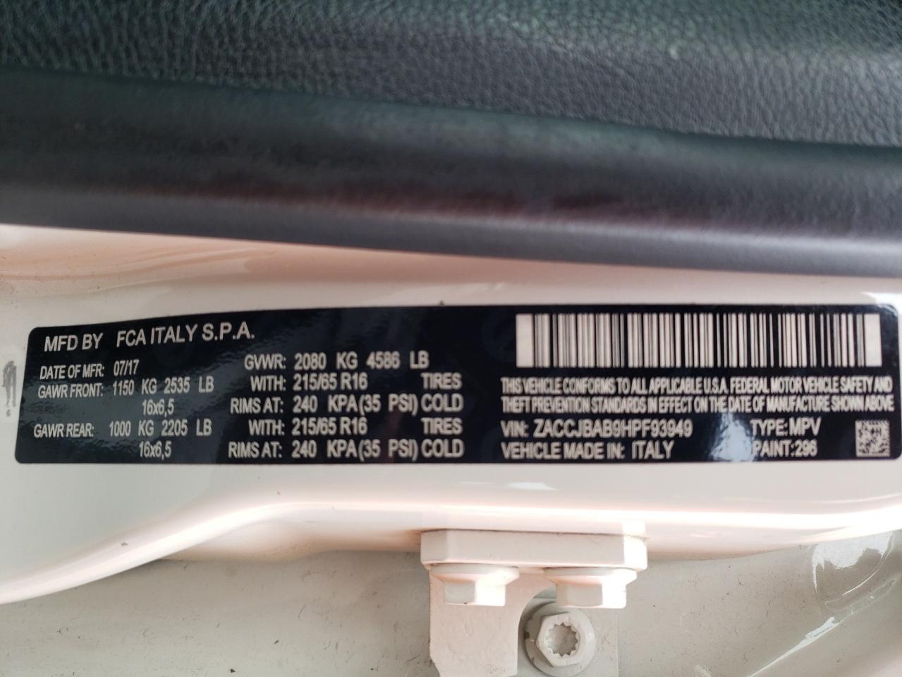 2017 Jeep Renegade Sport VIN: ZACCJBAB9HPF93949 Lot: 64359974