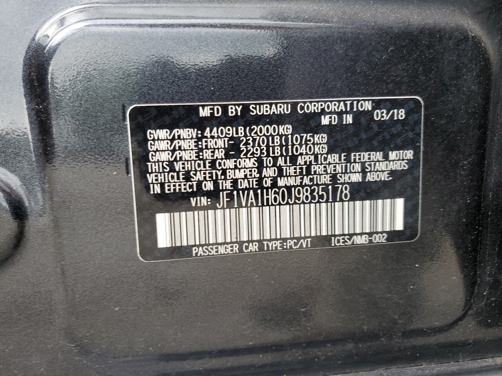 JF1VA1H60J9835178 2018 Subaru Wrx Limited