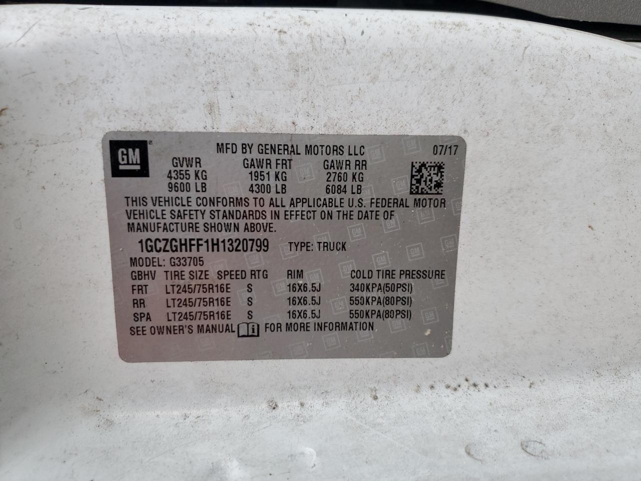 2017 Chevrolet Express G3500 VIN: 1GCZGHFF1H1320799 Lot: 62896264