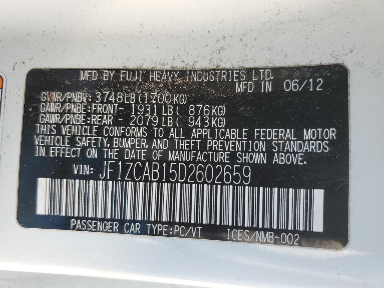 2013 Subaru Brz 2.0 Premium VIN: JF1ZCAB15D2602659 Lot: 65278934