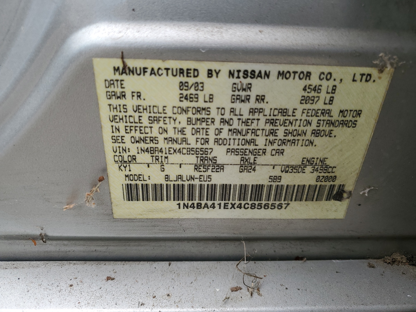 1N4BA41EX4C856567 2004 Nissan Maxima Se