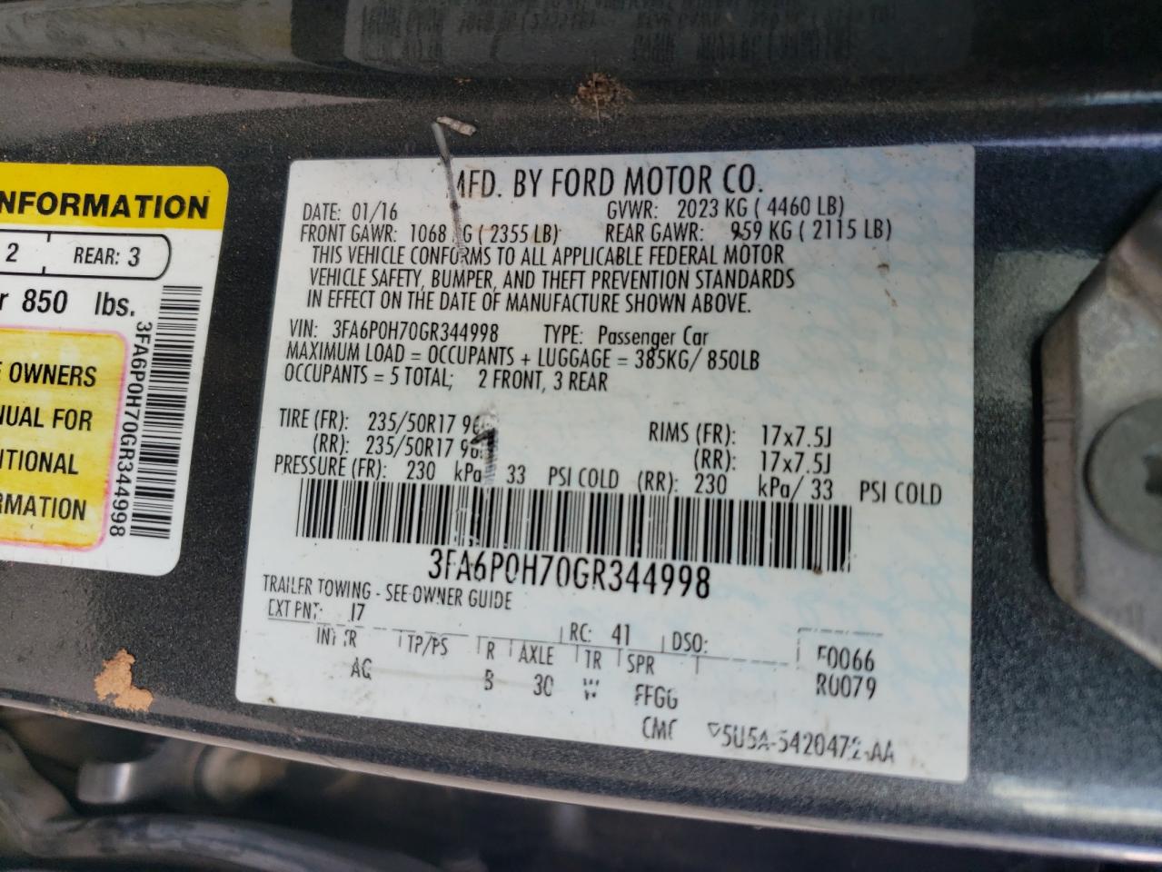 3FA6P0H70GR344998 2016 Ford Fusion Se