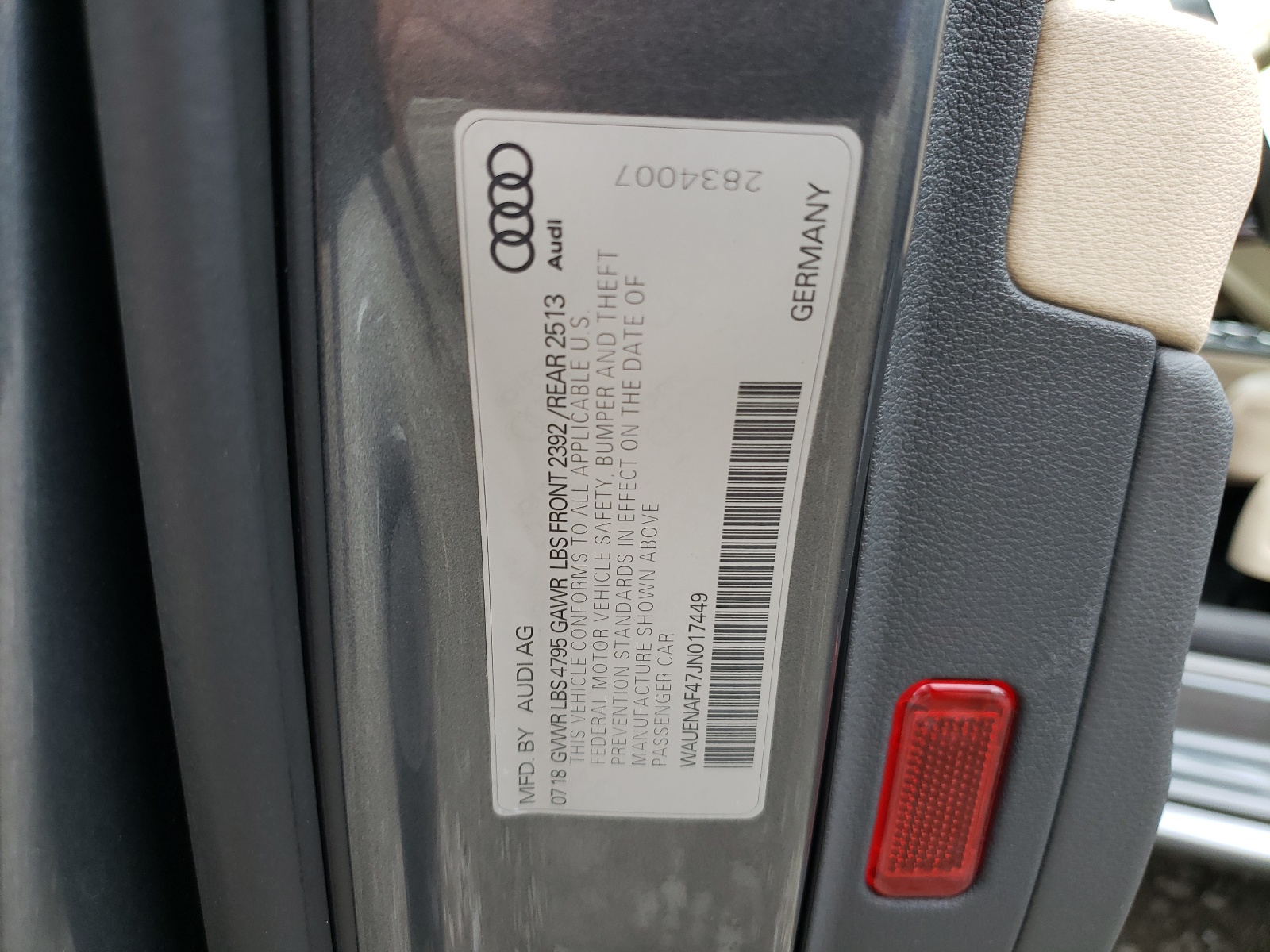 WAUENAF47JN017449 2018 Audi A4 Premium Plus