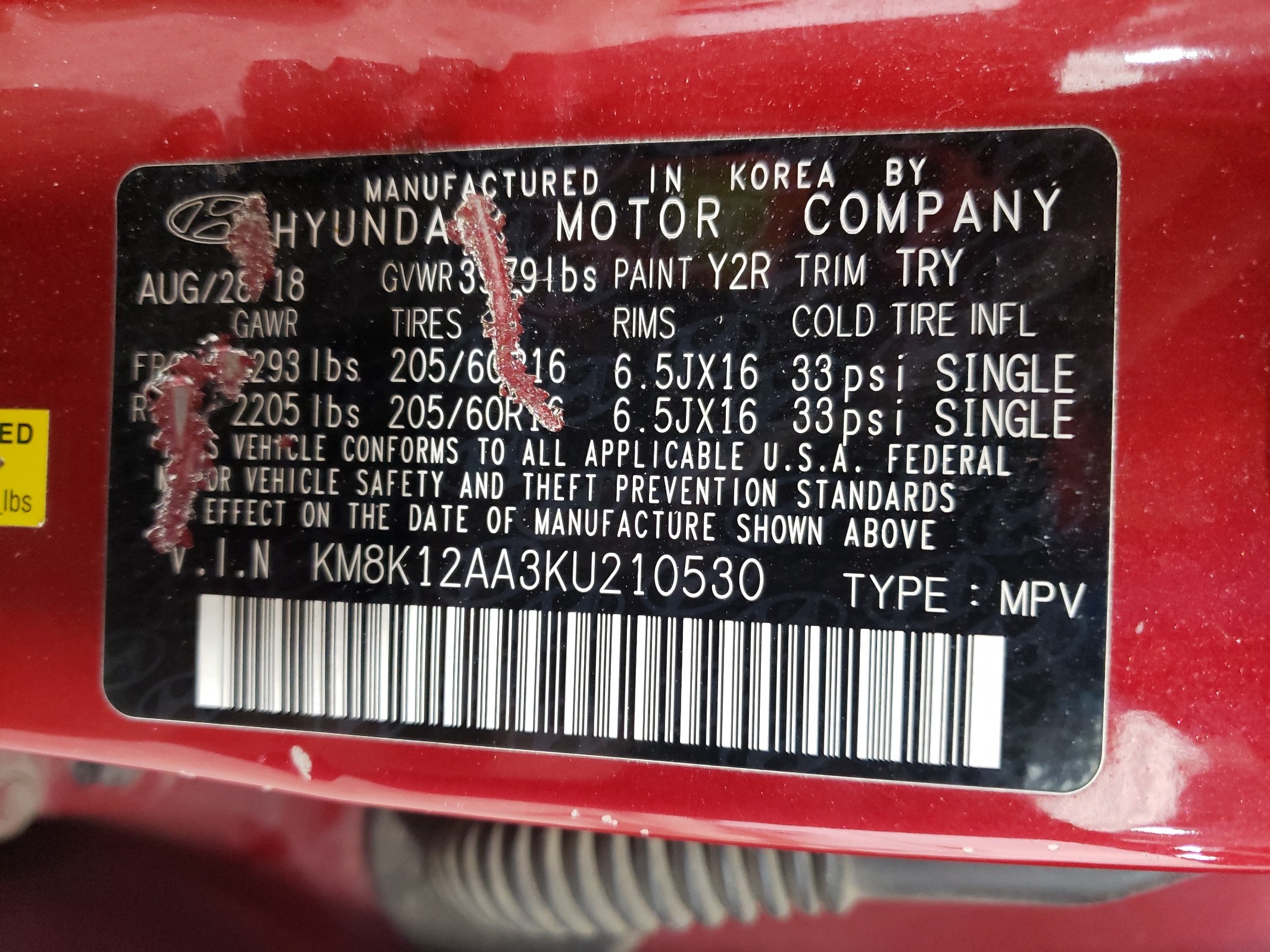 KM8K12AA3KU210530 2019 Hyundai Kona Se