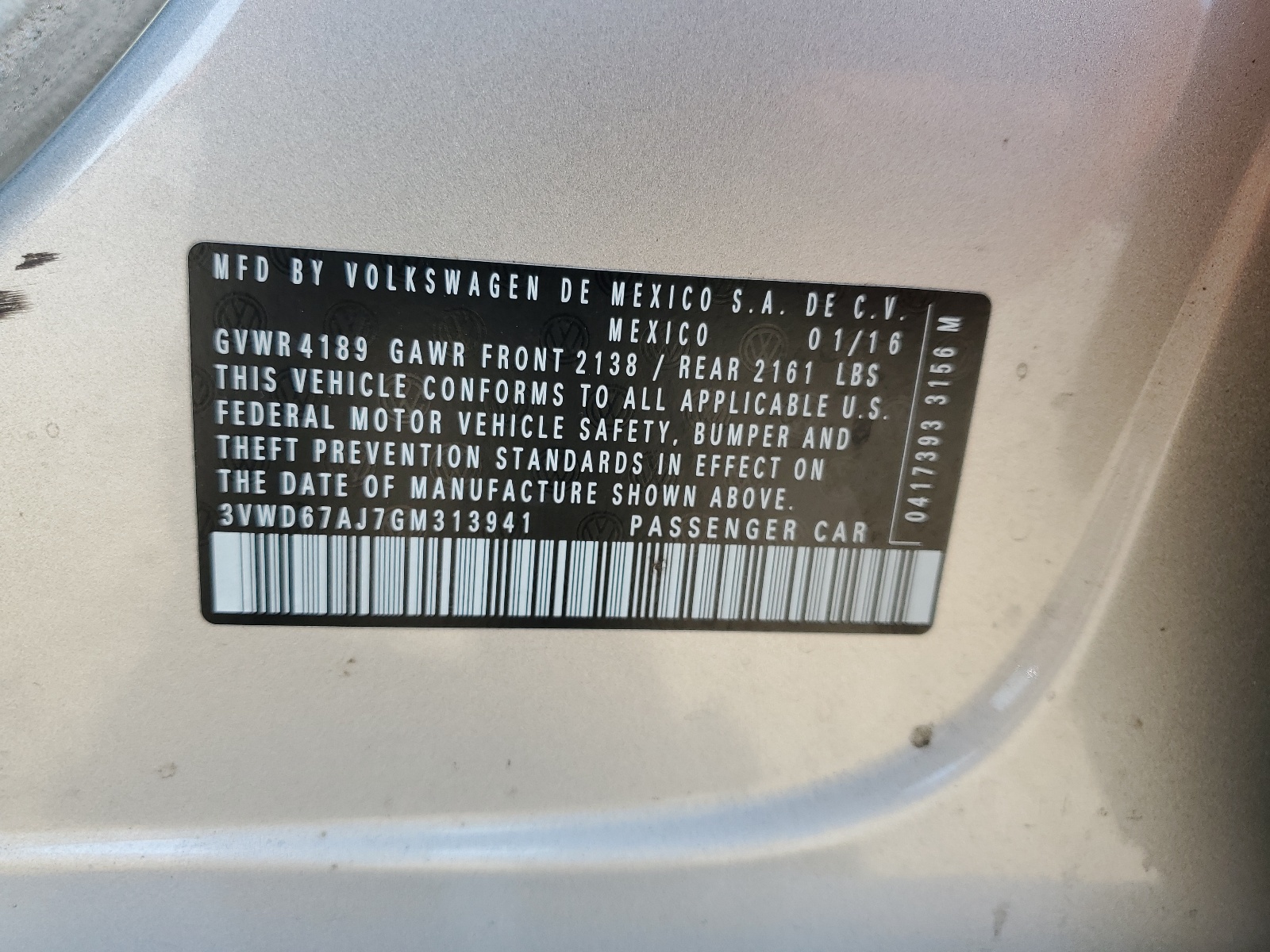 3VWD67AJ7GM313941 2016 Volkswagen Jetta Se