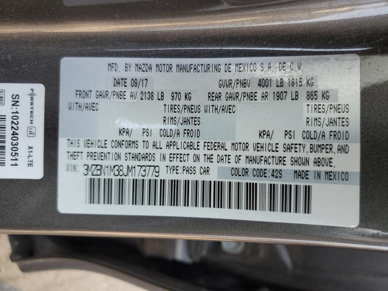 2018 Mazda 3 Grand Touring VIN: 3MZBN1M38JM173779 Lot: 64303244