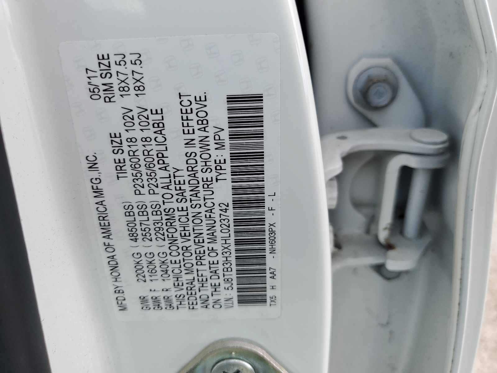 5J8TB3H3XHL023742 2017 Acura Rdx