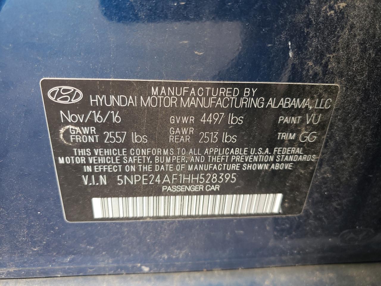 2017 Hyundai Sonata Se VIN: 5NPE24AF1HH528395 Lot: 65215224