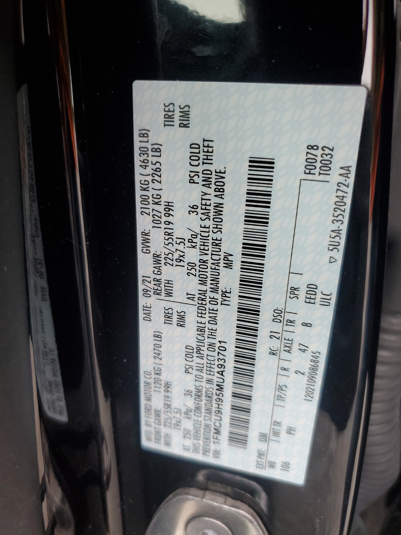 1FMCU9H95MUA93701 2021 Ford Escape Sel