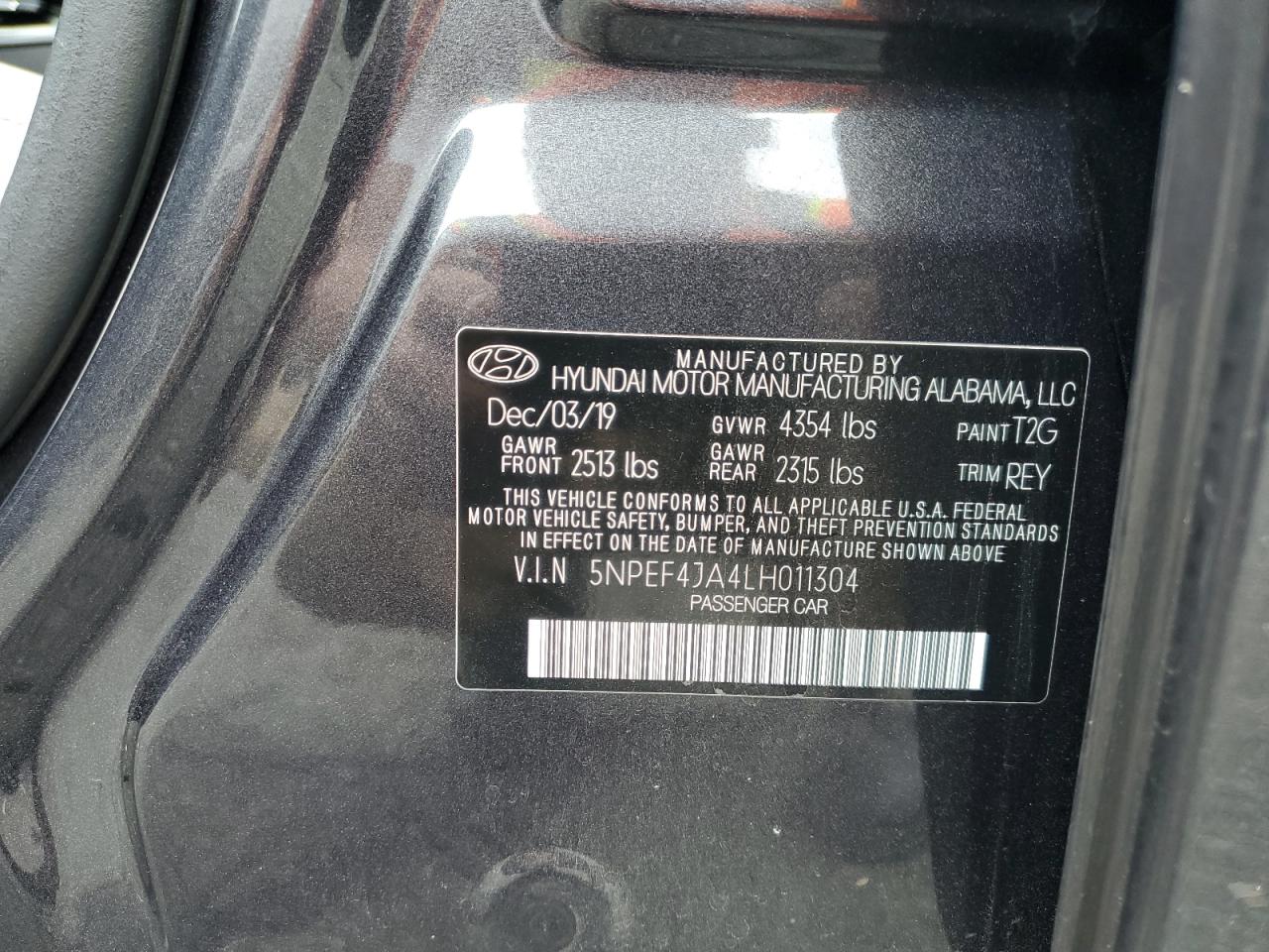 5NPEF4JA4LH011304 2020 Hyundai Sonata Sel