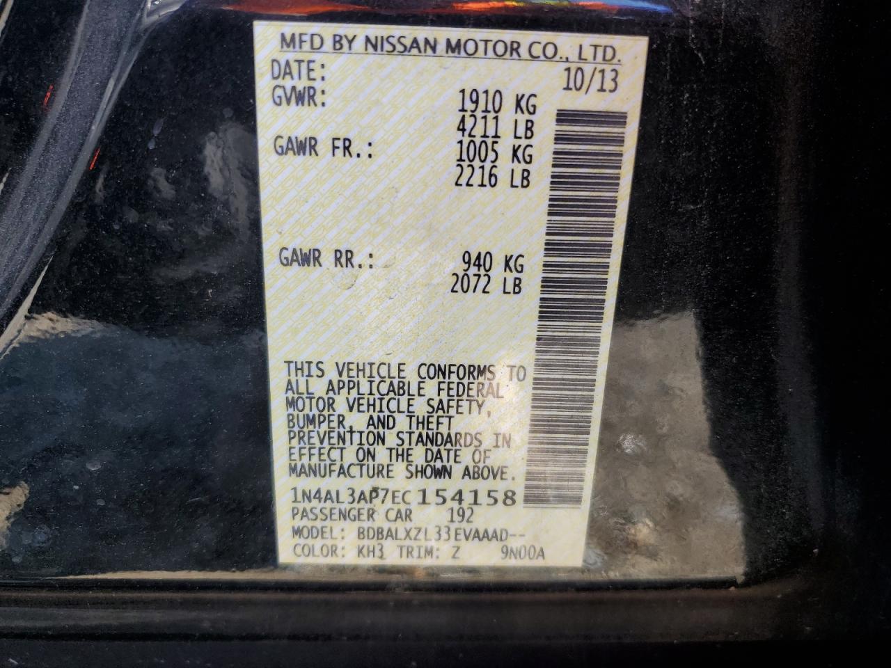 VIN 1N4AL3AP7EC154158 2014 NISSAN ALTIMA no.12