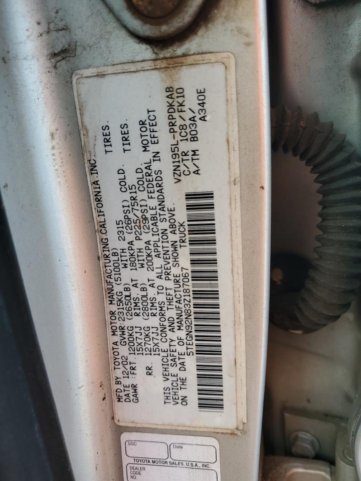 2003 Toyota Tacoma Double Cab Prerunner VIN: 5TEGN92N83Z187067 Lot: 65259734