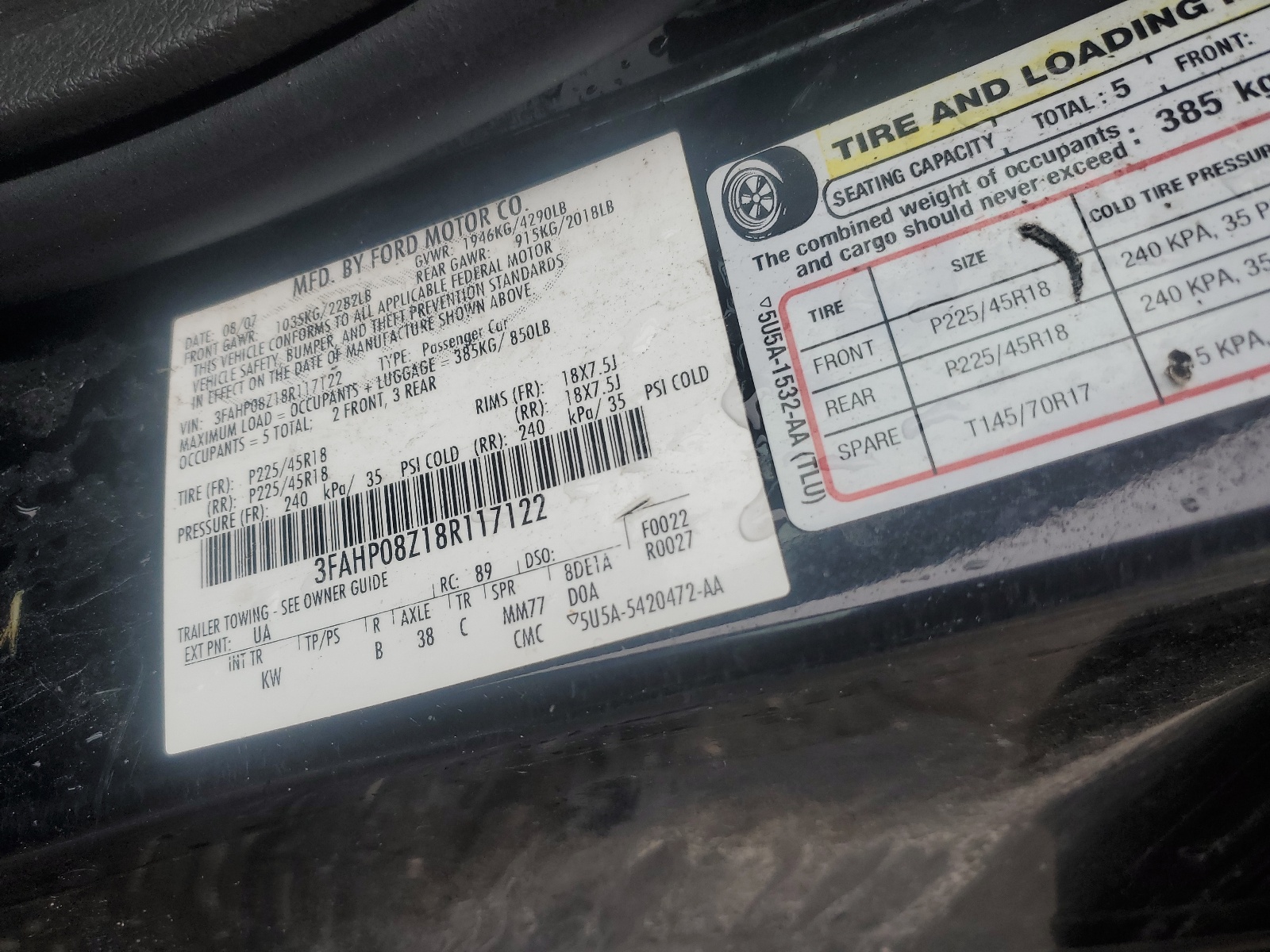 3FAHP08Z18R117122 2008 Ford Fusion Sel