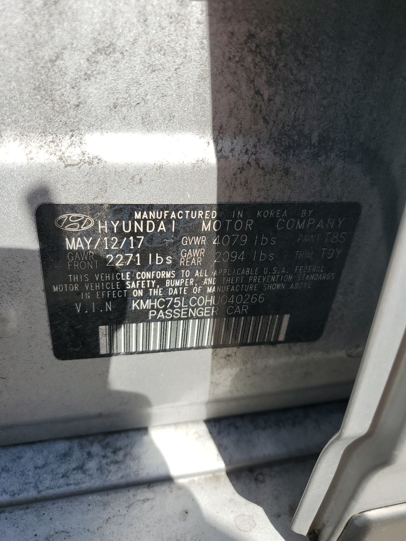 KMHC75LC0HU040266 2017 Hyundai Ioniq Sel