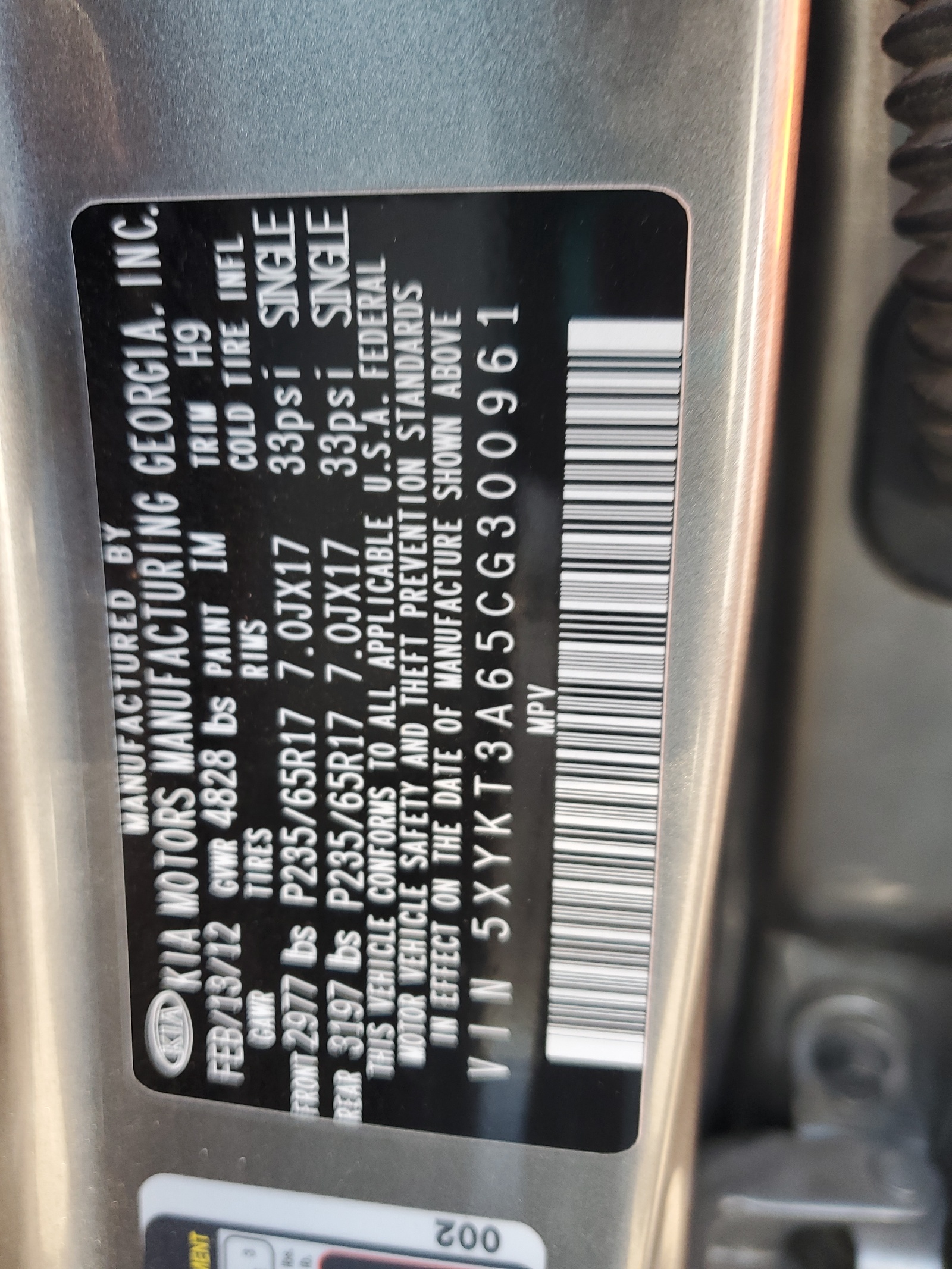 5XYKT3A65CG300961 2012 Kia Sorento Base