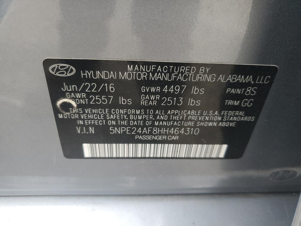 5NPE24AF8HH464310 2017 Hyundai Sonata Se