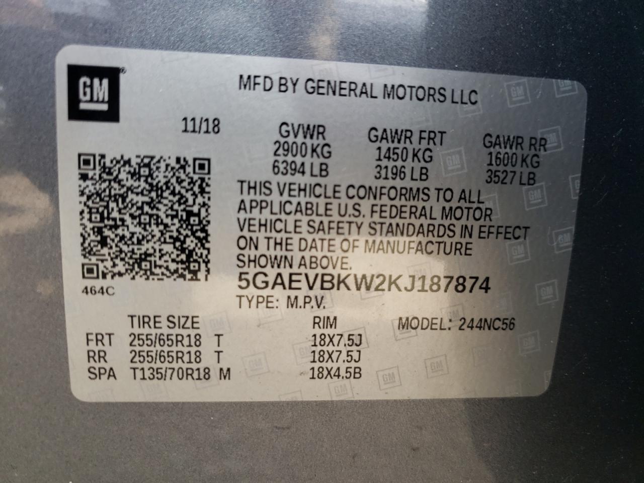 2019 Buick Enclave Premium VIN: 5GAEVBKW2KJ187874 Lot: 63393284