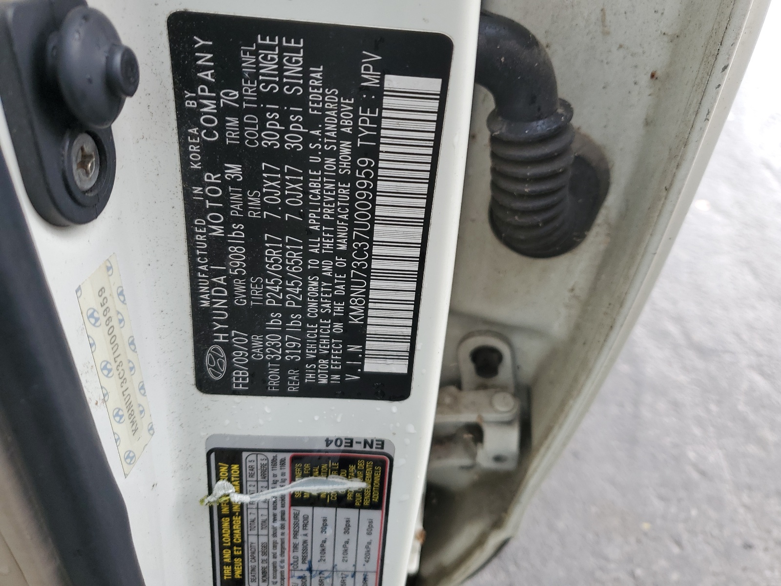 KM8NU73C37U009959 2007 Hyundai Veracruz Gls