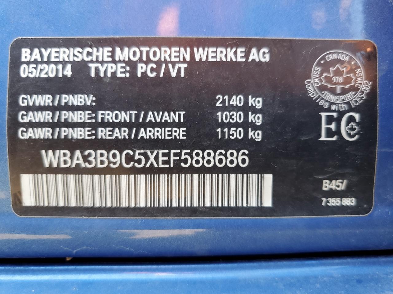 WBA3B9C5XEF588686 2014 BMW 335 Xi