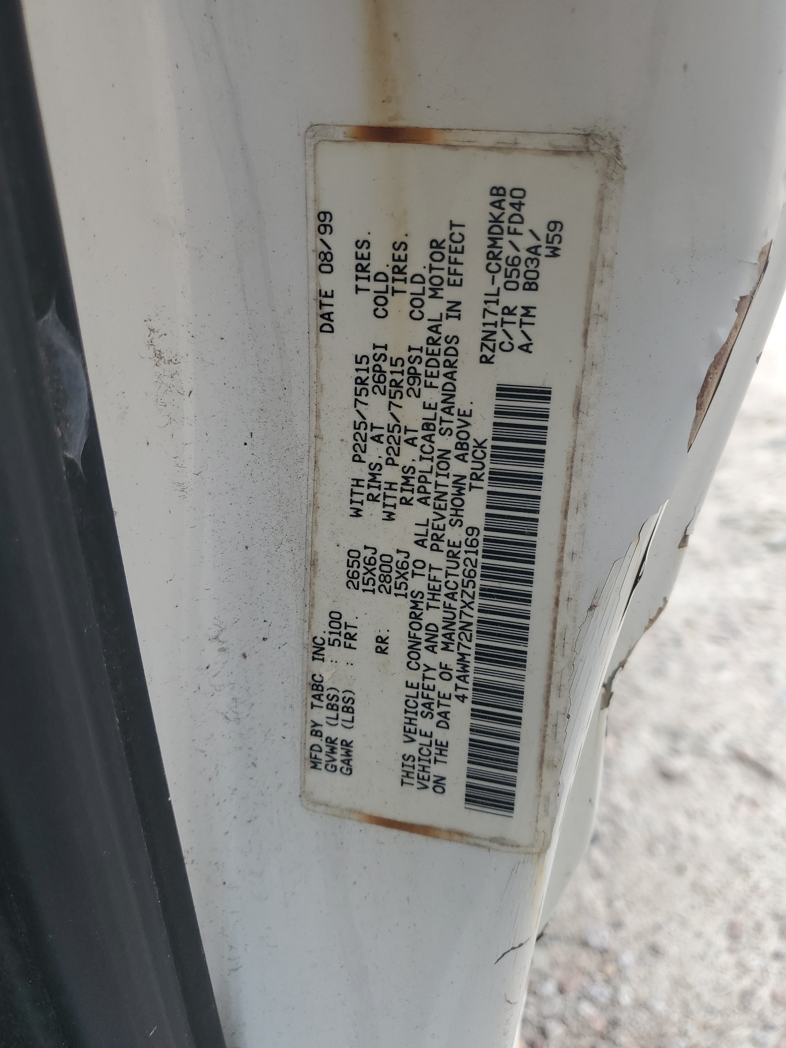 4TAWM72N7XZ562169 1999 Toyota Tacoma Xtracab