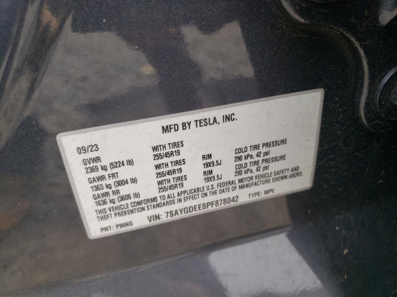 2023 Tesla Model Y VIN: 7SAYGDEE8PF878042 Lot: 64807834