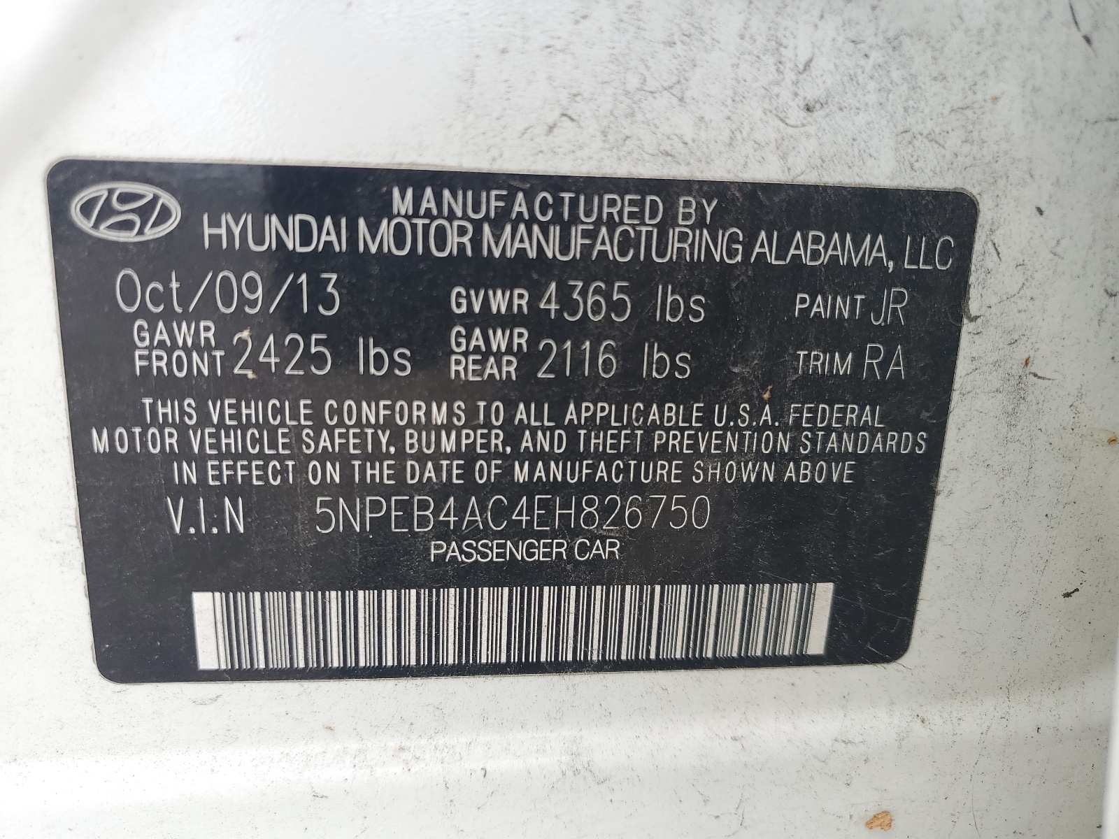 5NPEB4AC4EH826750 2014 Hyundai Sonata Gls