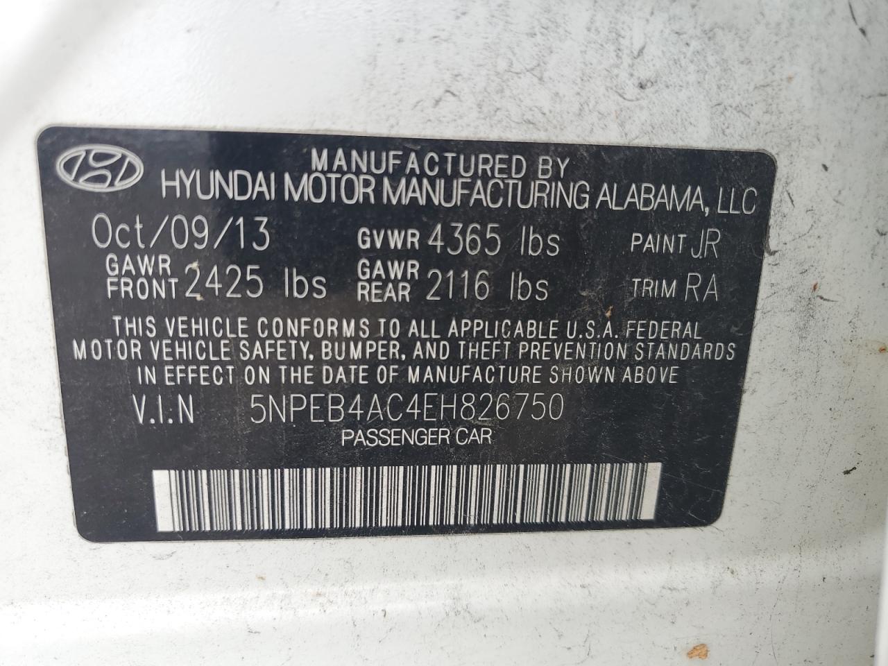 2014 Hyundai Sonata Gls VIN: 5NPEB4AC4EH826750 Lot: 63796994