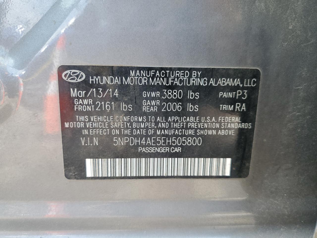 5NPDH4AE5EH505800 2014 Hyundai Elantra Se