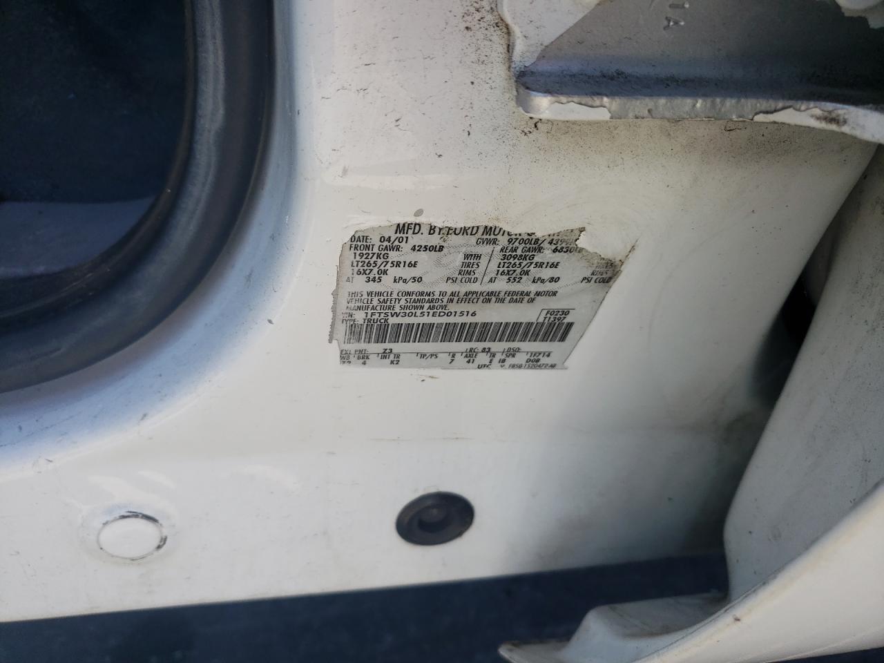 2001 Ford F350 Srw Super Duty VIN: 1FTSW30L51ED01516 Lot: 62664494