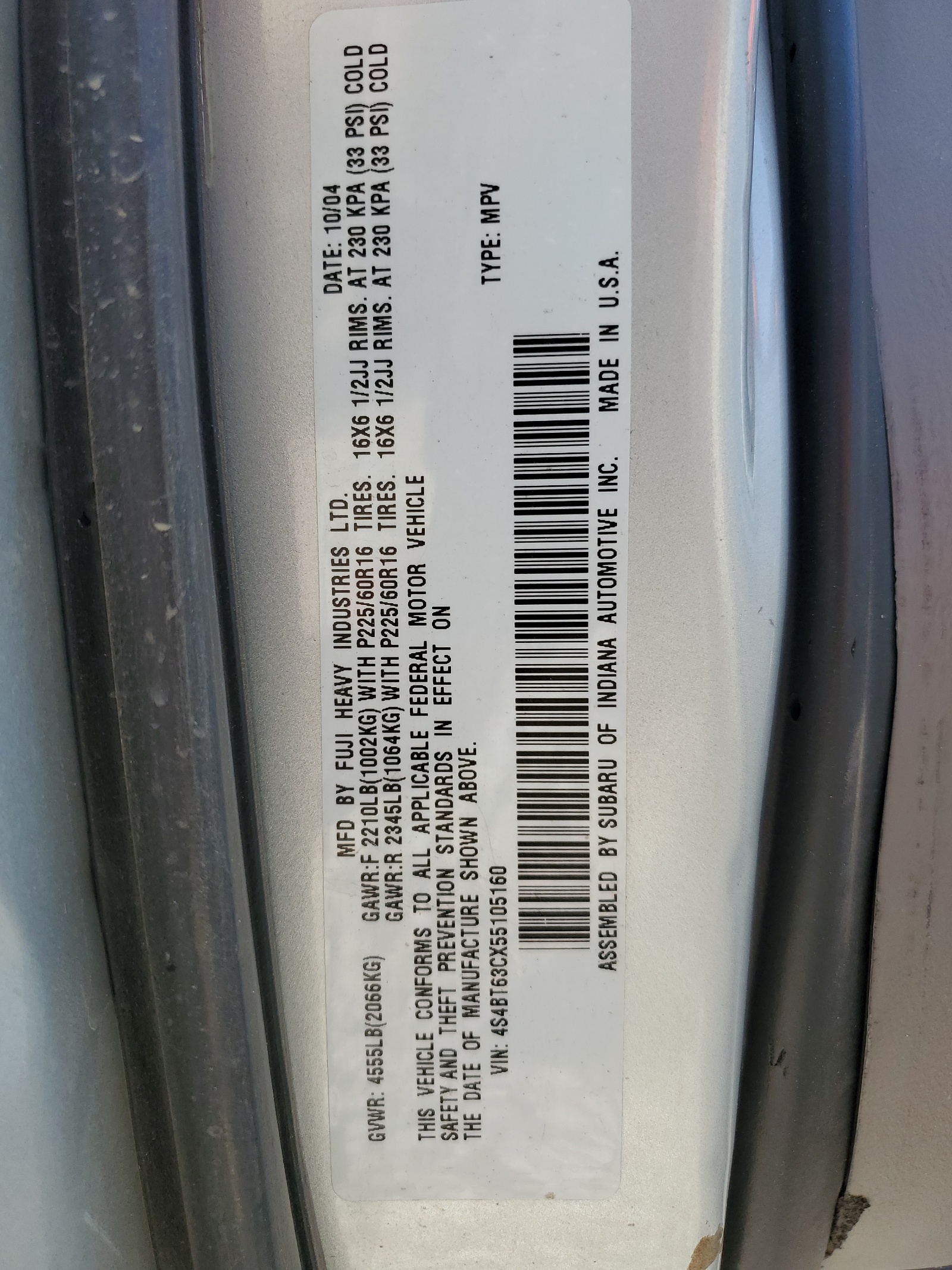 4S4BT63CX55105160 2005 Subaru Baja Turbo